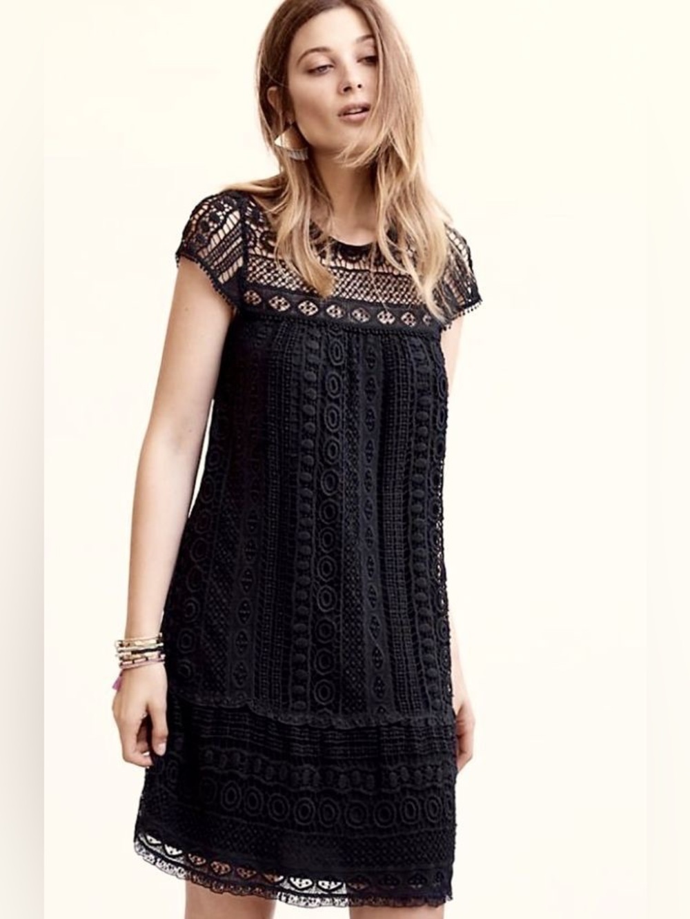 Maeve Black Crochet Lace Mini Dress